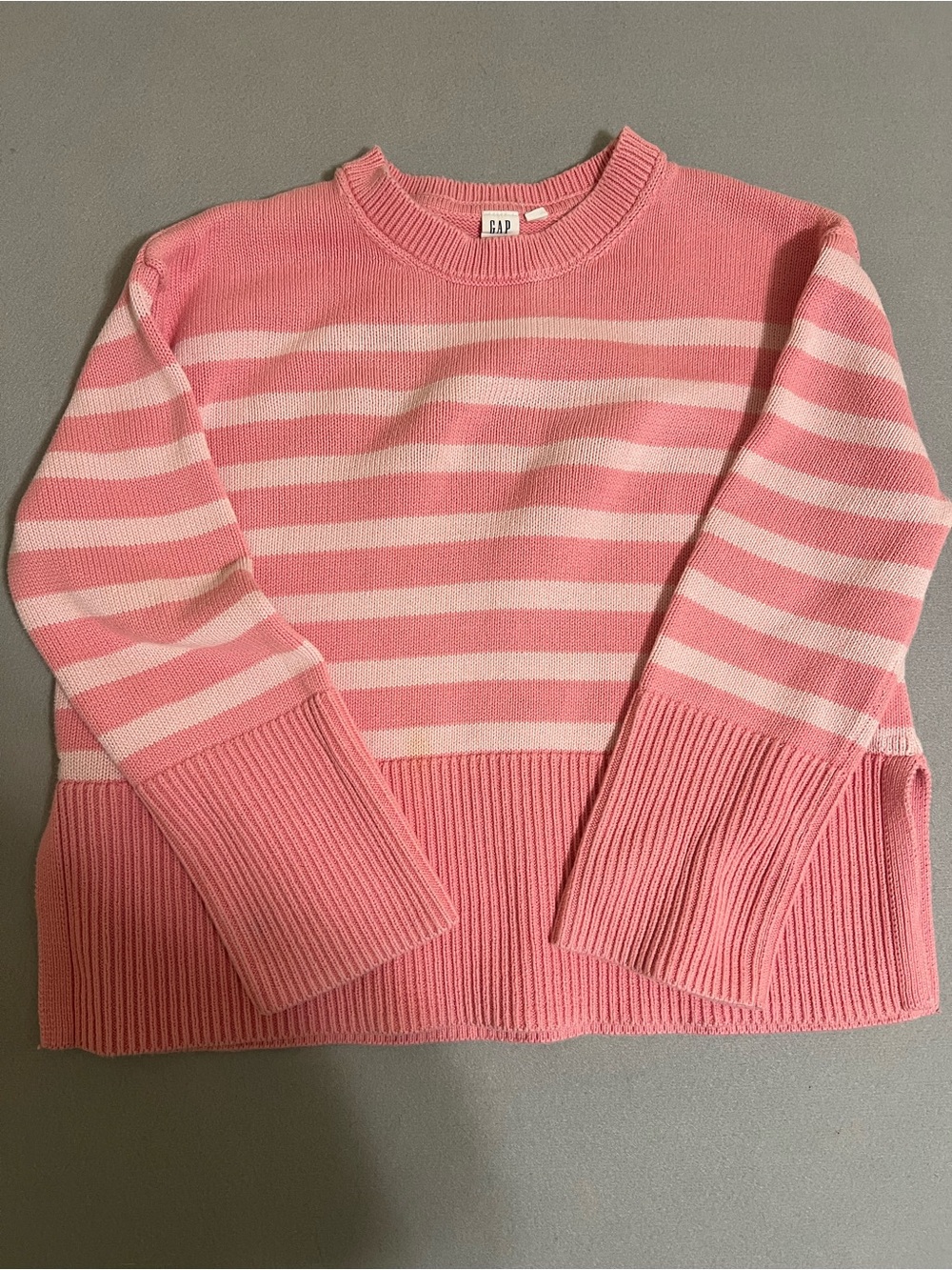 GAP Pink and Light Pink Striped Crewneck Sweater